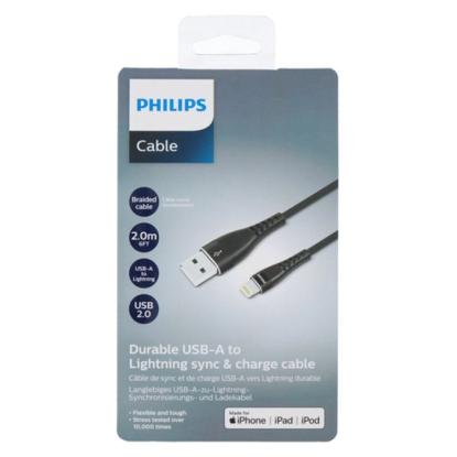 Philips USB kabel USB-A til lightning, sort, 2 meter