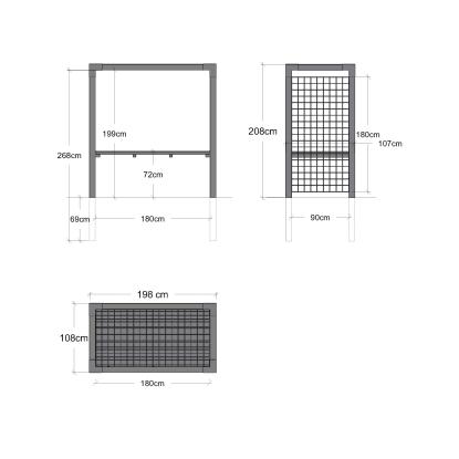 PLUS Daylife pergola med espalier og bord, model 1, sort/fyr, 198 x 108 x 208 cm