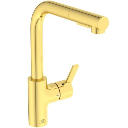 Ideal Standard GUSTO køkkenarmatur, L-tud med udtræk, brushed gold