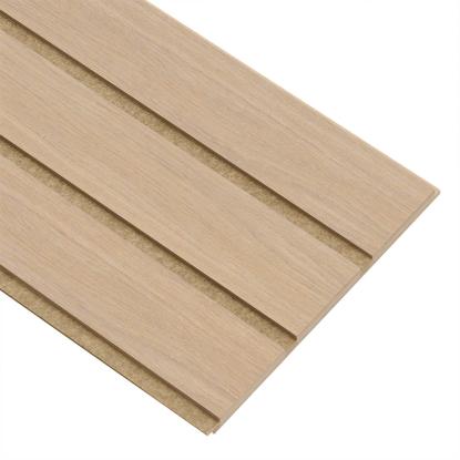 I-Wood Basic 3-lamel akustikpanel, ubehandlet natur, brun filt og lys kerne, egefiner, 16 x 300 mm 