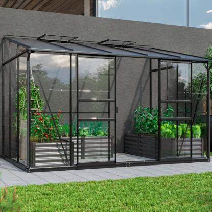 Vitavia Ida 6500 drivhus, sort, 6,5 m², 3 mm hærdet glas + 6 mm polytag, inkl. sokkel