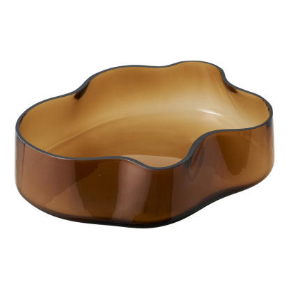 Fad med bølgede kanter, røget brunt glas, 29,5 x 24 cm