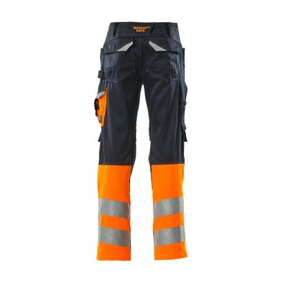 MASCOT SAFE SUPREME Leeds arbejdsbukser med knælommer, mørk marine/hi-vis orange