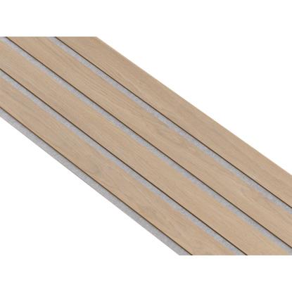 I-Wood Basic 4-lamel akustikpanel, ubehandlet natur, grå filt og lys kerne, egefiner, 16 x 300 mm 