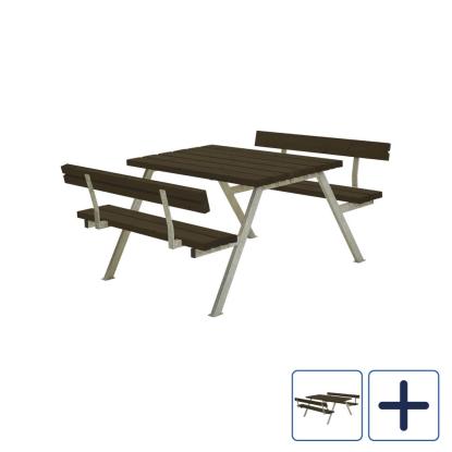 PLUS Alpha bord/bænkesæt med 2 ryglæn, sort/nåletræ