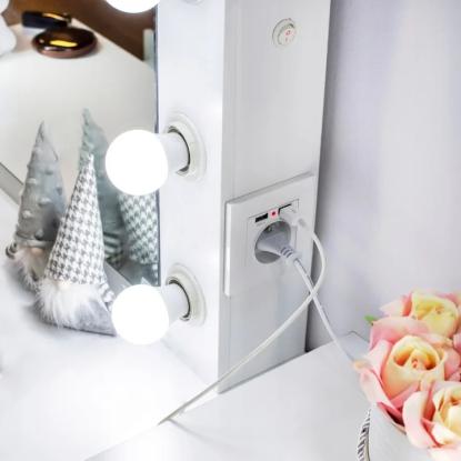 Makeupbord med skuffer, spejl med LED-lys, usb og stikkontakt, 140 x 94 x 43 cm