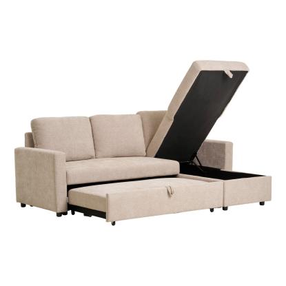 Belfast chaiselong sovesofa med opbevaring, mørk sand, natur ben