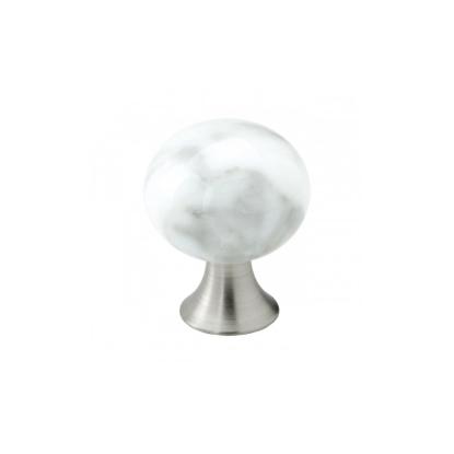 Beslag Design Bead Straight knop, Ø28 mm, rustfrit stål look/Carrara marmor