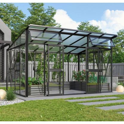 Vitavia Aphrodite 11500 drivhus, sort, 11,5 m², 3 mm hærdet glas + 10 mm polytag