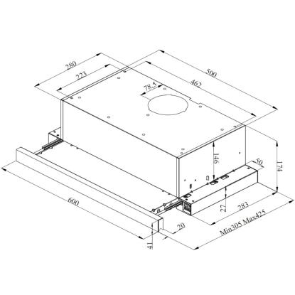Silverline SL1152 V3 Crystal skabsintegreret emhætte, hvid/rustfri front, 60 cm