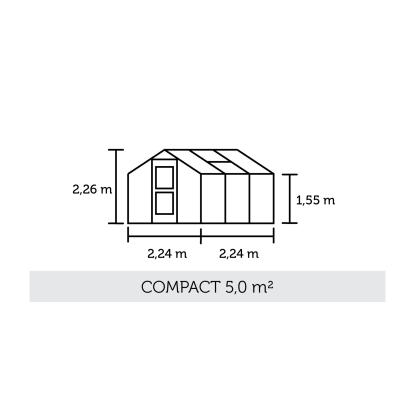 Juliana Compact drivhus 5 m², antracit/sort, 3 mm hærdet glas