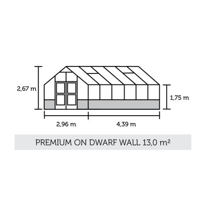 Juliana Premium drivhus 13 m² på mur, antracit/sort, 3 mm hærdet glas