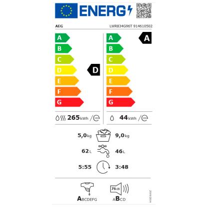 AEG 8000 PowerCare vaske/tørremaskine LWR834G96T - 9 kg
