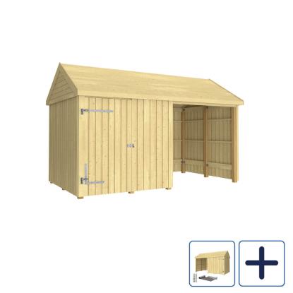 PLUS Classic Multi havehus i 2 moduler med enkeltdør og lukket/åben front, natur/nåletræ
