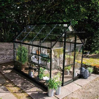 Halls Icon 6 drivhus 4,9 m², sort, 3 mm glas