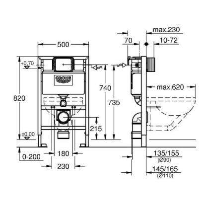 GROHE Rapid SL indbygningscisterne til væghængt toilet, 6-9 liter, 82 cm