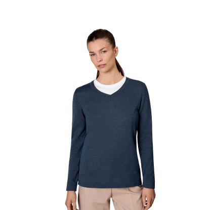 Seven Seas S671 The knit pullover med v-hals, dame, blå melange