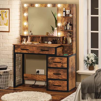 Makeupbord med spejl og LED-lys, 92 x 40 x 143,5 cm