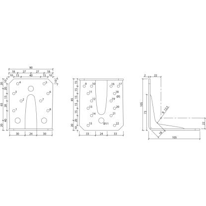SIMA vinkelbeslag V4 med rib, pregalvaniseret, 105 x 105 x 3,0 x 90 mm