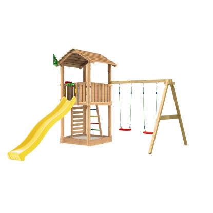 Jungle Gym Cottage 2.1 legetårn med 2-Swing modul 220 og gul rutsjebane