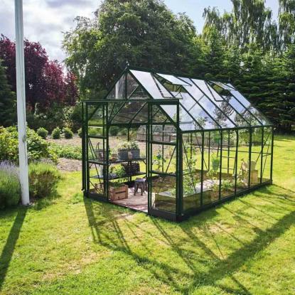 Halls Icon 8 drivhus 9,7 m², grøn, 3 mm hærdet glas