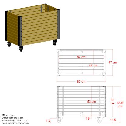 PLUS Cubic Living plantekasse med hjul, ThermoWood®, gyldenbrun/sort, 87 x 47 x 65,5 cm