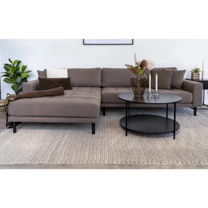 Lounge sofa, venstrevendt i brun med fire puder