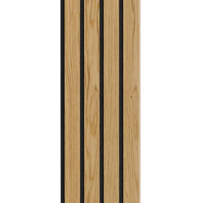 I-Wood Medio+ 4-lamel akustikpanel, klar olieret, sort filt og lys kerne, egefiner, 16 x 300 mm