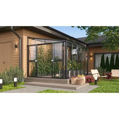 Vitavia Helena 2 8600 vægdrivhus, sort, 8,6 m², 3 mm hærdet glas + 10 mm polytag