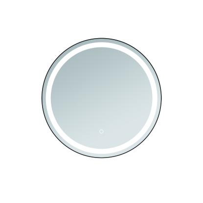 Danbad spejl med 25 mm ramme og LED lys, sort, Ø60 cm