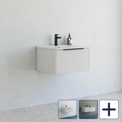 Scanbad NOW vaskeskab med Amber vask, 1 skuffe, mat sand