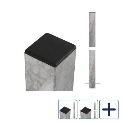 PLUS stålstolpe til nedstøbning inkl. 1 stk. stolpeafdækning, stål - 8 x 8 cm