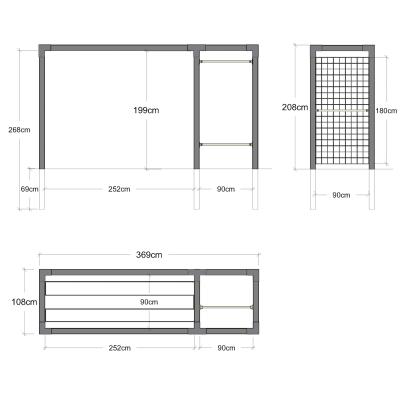 PLUS Daylife stativ med espalier, tørresnor og fitness, model 2, sort/fyr, 369 x 108 x 208 cm