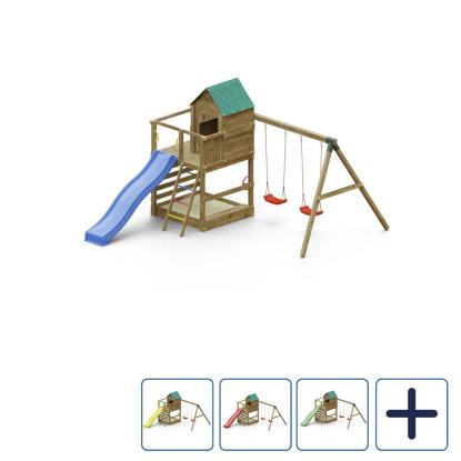 Fungoo Jarcas4 legetårn med to gynger, sandkasse og rutsjebane