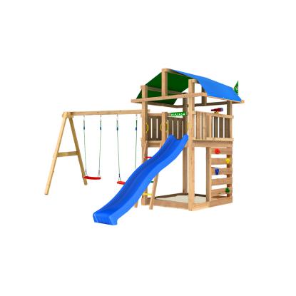 Jungle Gym Fort 2.1 legetårn med Swing Module og blå rutsjebane