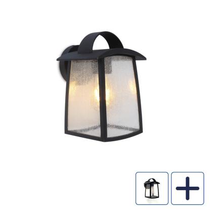 LUTEC KELSEY udendørs væglampe, E27, IP44, H26 cm, sort