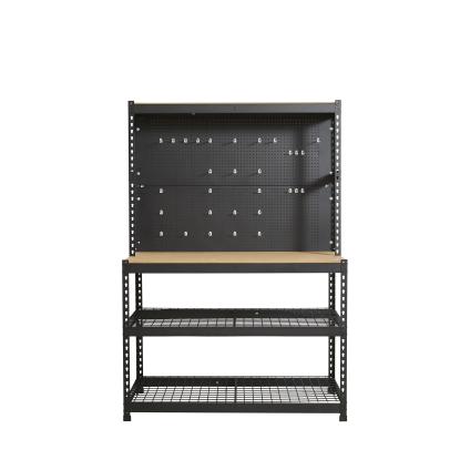 Trolla arbejdsbord, 120 x 60 x 178 cm, inkl. 30 kroge + tophylde + 2 hylder under bordet
