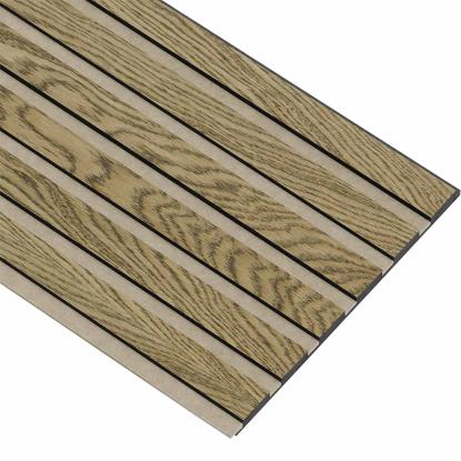 I-Wood Basic Original akustikpanel, mørkebrun olieret, beige filt og sort kerne, egefiner, 17 x 300 mm 