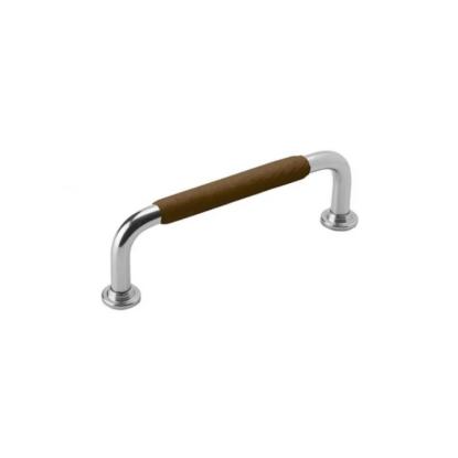 Beslag Design 1353 greb, 96 mm, forniklet/brunt læder, glat