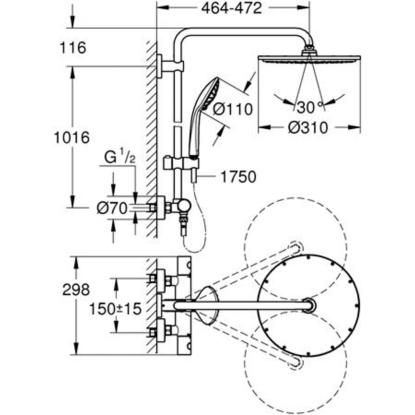 GROHE Euphoria XXL brusesystem med termostat, håndbruser og 310 mm hovedbruser, poleret warm sunset kobber