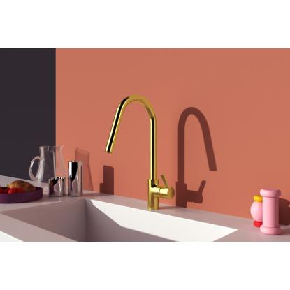 Ideal Standard GUSTO køkkenarmatur, C-tud med udtræk, brushed gold