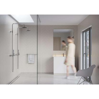 Fibo Cement vådrumspanel med sildebenslook, 10 x 600 x 2400 mm, terrazzo light silk