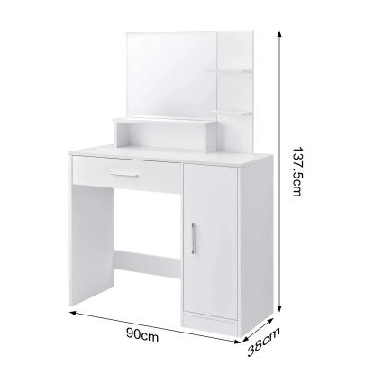 Makeupbord med spejl, hvid, 90 x 38 x 137,5 cm