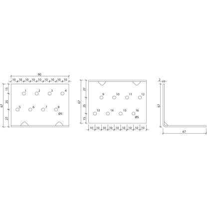 SIMA vinkelbeslag V11, pregalvaniseret, 67 x 67 x 2,0 x 90 mm
