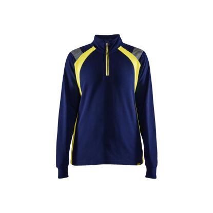 Blåkläder 3403 dame sweatshirt half zip, marineblå/hi-vis gul