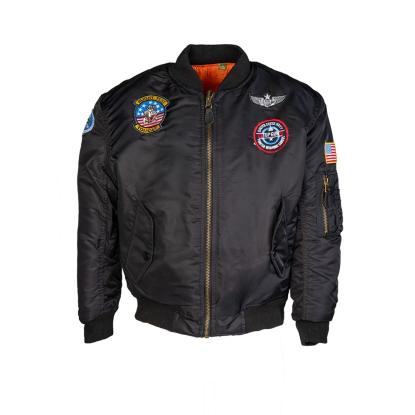 Mil-Tec MA1 pilotjakke til børn med patches, sort