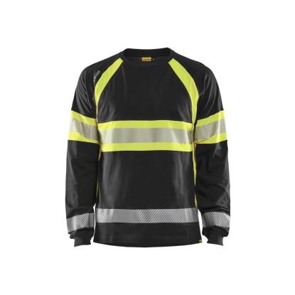 Blåkläder 3510 high vis t-shirt lang ærme, sort/hi-vis gul