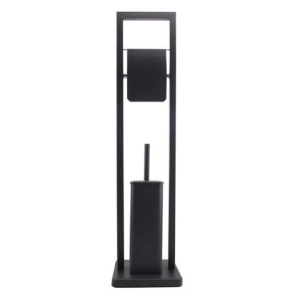 Toiletrulleholder med toiletbørste, fritstående, sort, 20 x 80 cm