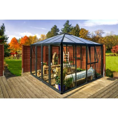 Vitavia Fortuna 10200 drivhus, sort, 10,2 m², 3 mm hærdet glas + 10 mm polytag