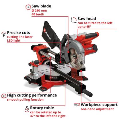 Einhell TE-SM 36/210 Li-Solo akku kap-/geringssav med udtræk, uden batteri og lader